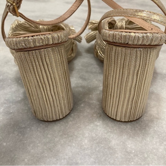 LOEFFLER RANDALL Camellia Platinum Gold Pleated Knot Bow Sandals - Picture 7 of 10